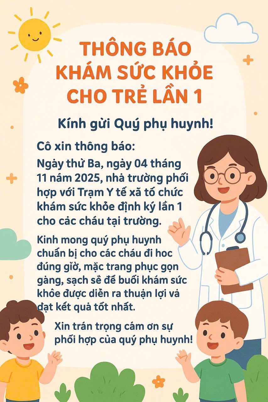 Khám Sức khoẻ định kì lần I cho trẻ năm học 2025-2026